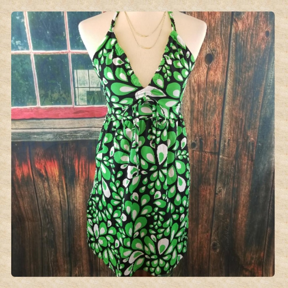 The North Face Green Black White Floral Halter Dress